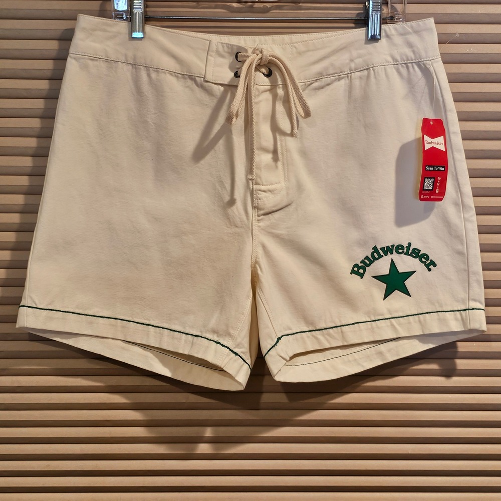Budweiser Pacsun Cream Canvas Board Shorts Size 32 Promotional Beer Swim Trunks